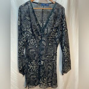 RAG WOMENS BLK SHEER PRINT Y2K BABYDOLL WHIMZGOTH FAIRY ROMANTIC TOP TUNIC  1X